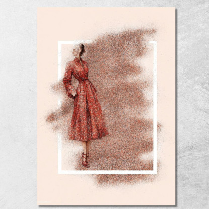 Quadro Donna Abito Vintage Rosso Con Motivo Floreale Astratto Fashion fsn20 quadro stampato su tela