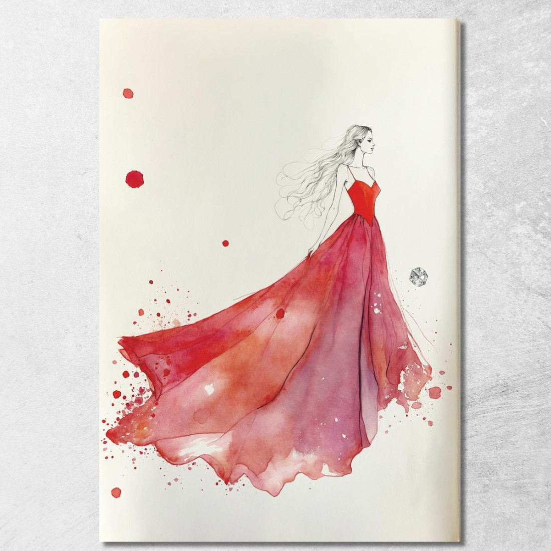 Quadro Donna Illustrazione Minimalista Abito Rosso Fashion fsn42 quadro stampato su tela