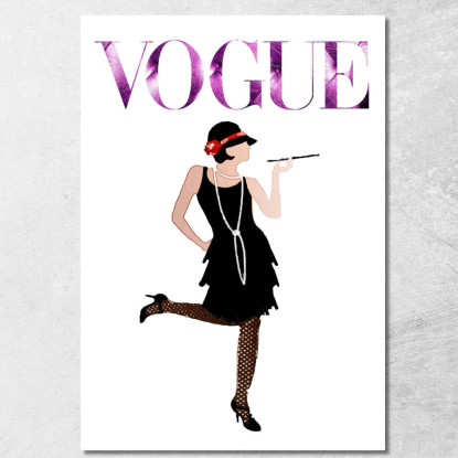 Quadro Donna In Abito Nero Stile Anni 20 Vogue Fashion fsn43 quadro stampato su tela