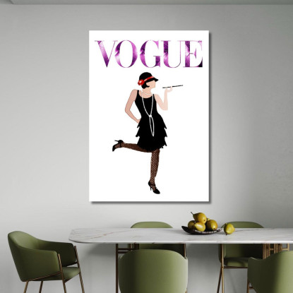 Quadro Donna In Abito Nero Stile Anni 20 Vogue Fashion fsn43 quadro stampato su tela