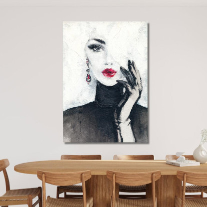 Quadro Donna Ritratto Glamour Bianco E Nero Con Labbra Rosse Fashion fsn45 quadro stampato su tela