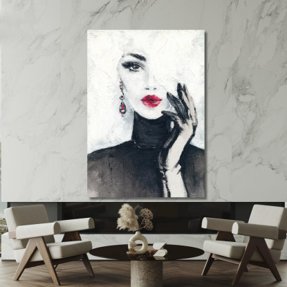 Quadro Donna Ritratto Glamour Bianco E Nero Con Labbra Rosse Fashion fsn45 quadro stampato su tela