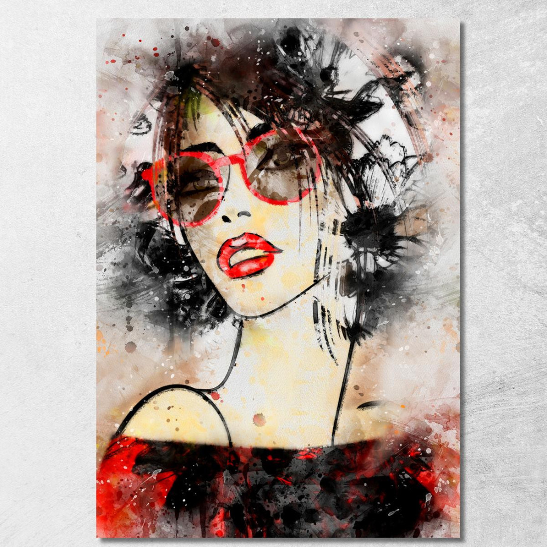 Quadro Donna Ritratto Moderno Occhiali Rossi Acquerello Fashion fsn46 quadro stampato su tela Quadro Donna Ritratto Moderno Occhiali Rossi Acquerello Fashion fsn46 quadro stampato su tela