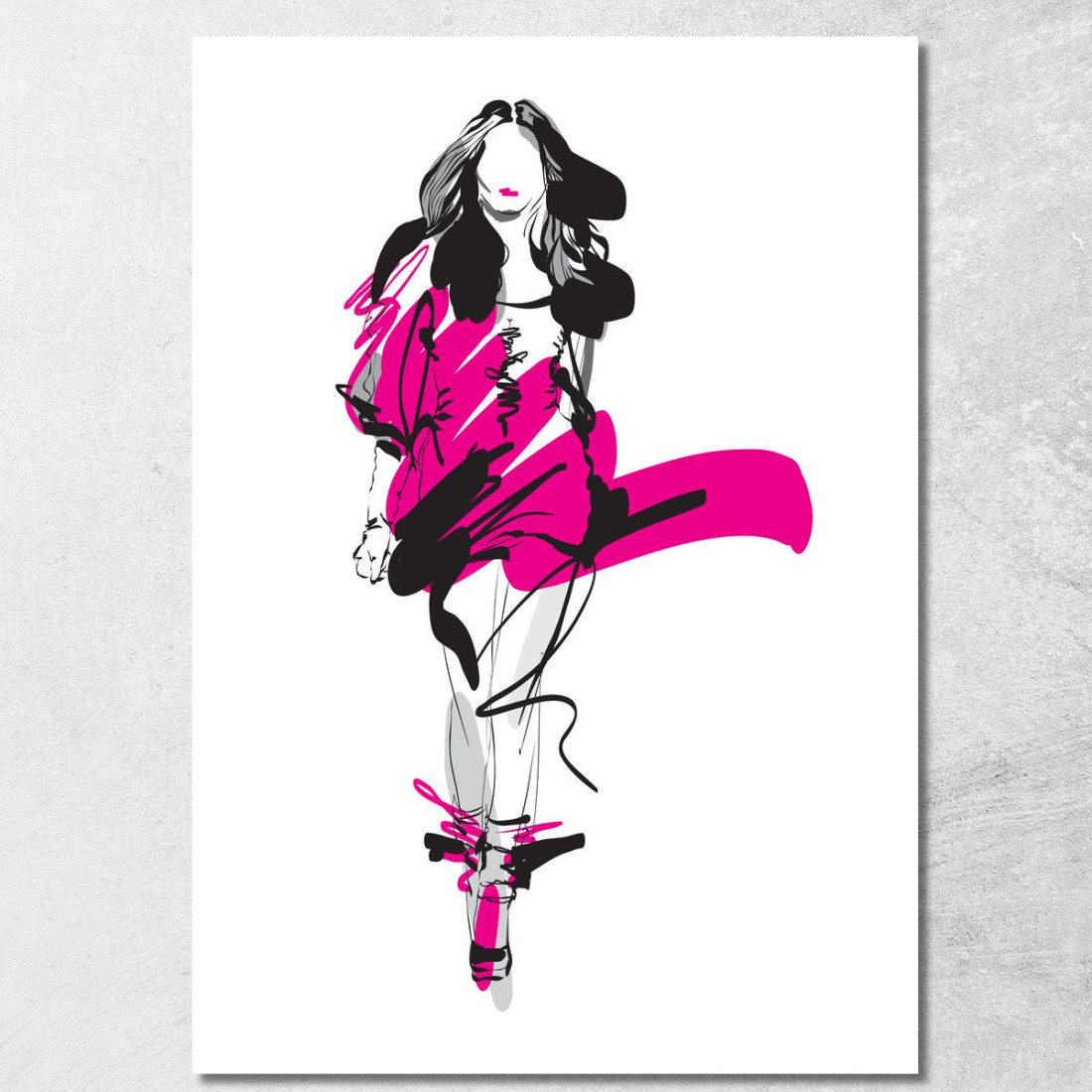 Quadro Figura Di Donna Con Abito Fucsia Astratto Fashion fsn51 quadro stampato su tela