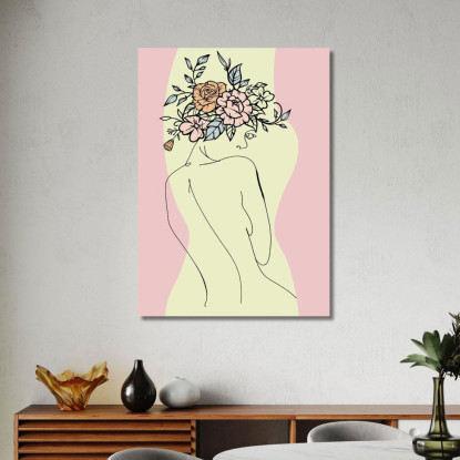 Quadro Minimal Figura Femminile Con Bouquet Floreale Astratto Fashion fsn56 quadro stampato su tela