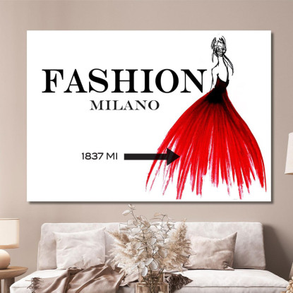 Quadro Moda Milano Bozzetto Vestito Rosso Donna Elegante Fashion fsn60 quadro stampato su tela