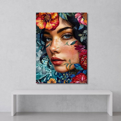 Quadro Ritratto Donna Fiori Tropicali Colorati Fashion fsn78 quadro stampato su tela