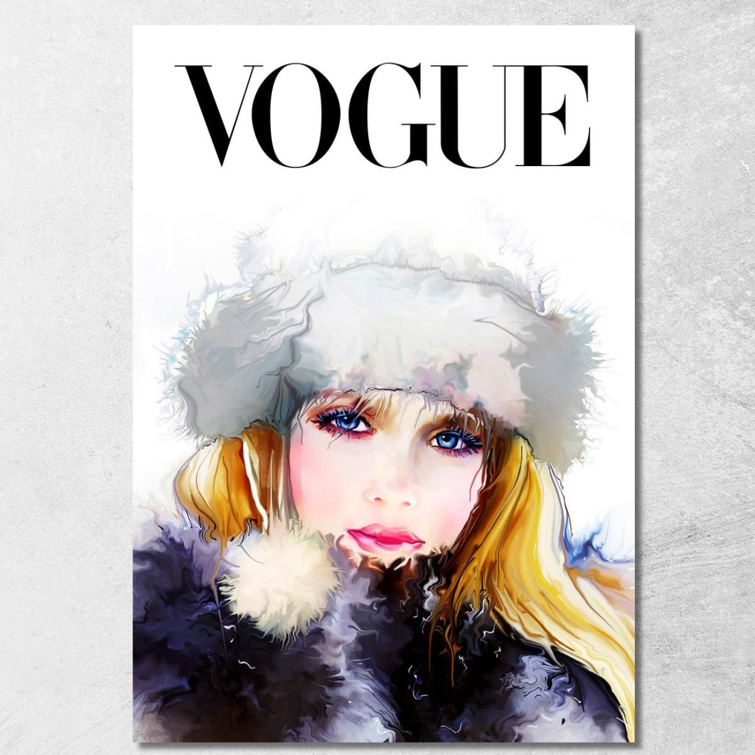 Quadro Ritratto Femminile Con Cappello Di Pelliccia Vogue Fashion fsn80 quadro stampato su tela Quadro Ritratto Femminile Con Cappello Di Pelliccia Vogue Fashion fsn80 quadro stampato su tela