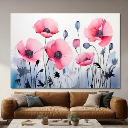 Quadro Acquerello Papaveri Rosa Su Sfondo Sfumato Quadro Moderno Fiori Astratti flp3 quadro stampato su tela