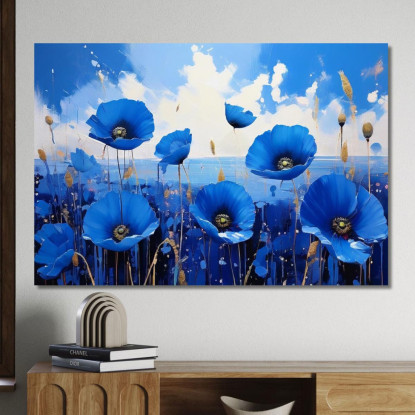 Quadro Campo Di Papaveri Blu Quadro Moderno Fiori Astratti flp6 quadro stampato su tela