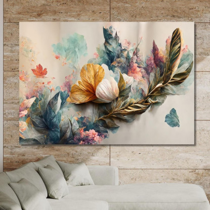 Quadro Elegante Con Fiori Dorati E Blu Su Sfondo Chiaro Vintage Quadro Moderno Fiori Astratti flp11 quadro stampato su tela