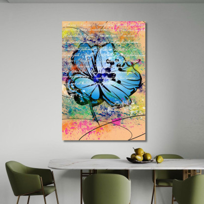 Quadro Fiore Blu Astratto Su Sfondo Multicolore Quadro Moderno Fiori Astratti flp12 quadro stampato su tela