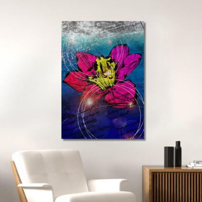 Quadro Fiore Fucsia E Giallo Astratto Su Blu Quadro Moderno Fiori Astratti flp13 quadro stampato su tela