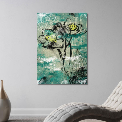 Quadro Fiori Astratti Su Sfondo Verde E Beige Quadro Moderno Fiori Astratti flp19 quadro stampato su tela