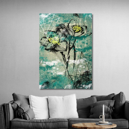 Quadro Fiori Astratti Su Sfondo Verde E Beige Quadro Moderno Fiori Astratti flp19 quadro stampato su tela