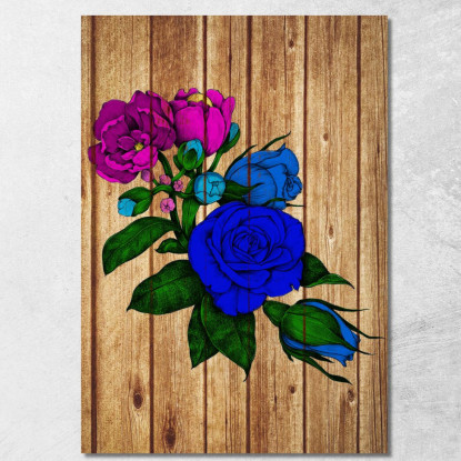 Quadro Fiori Blu E Rosa Su Legno Quadro Moderno Fiori Astratti flp20 quadro stampato su tela