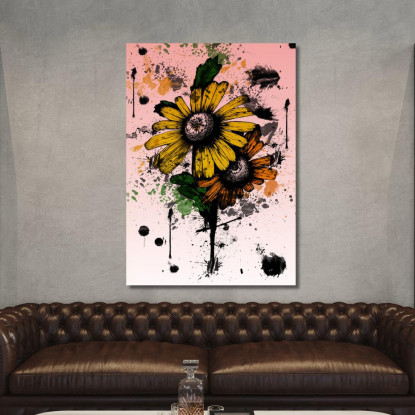 Quadro Girasoli Gialli Astratti Macchie Di Colore Quadro Moderno Fiori Astratti flp26 quadro stampato su tela