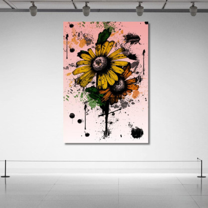 Quadro Girasoli Gialli Astratti Macchie Di Colore Quadro Moderno Fiori Astratti flp26 quadro stampato su tela