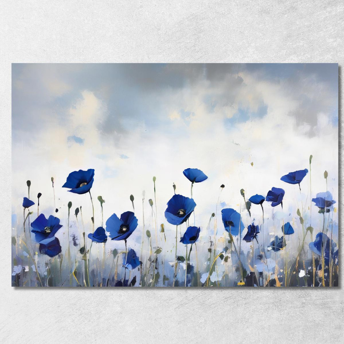 Quadro Papaveri Blu Su Campo Bianco E Nero Quadro Moderno Fiori Astratti flp32 quadro stampato su tela