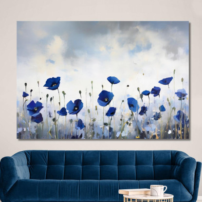 Quadro Papaveri Blu Su Campo Bianco E Nero Quadro Moderno Fiori Astratti flp32 quadro stampato su tela