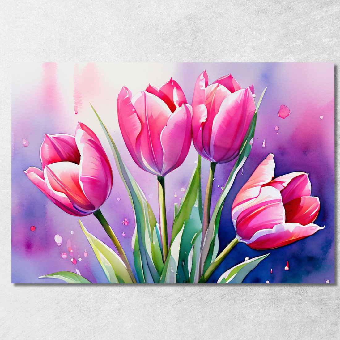 Quadro Tulipani Rosa Su Sfondo Acquerello Quadro Moderno Fiori Astratti flp33 quadro stampato su tela