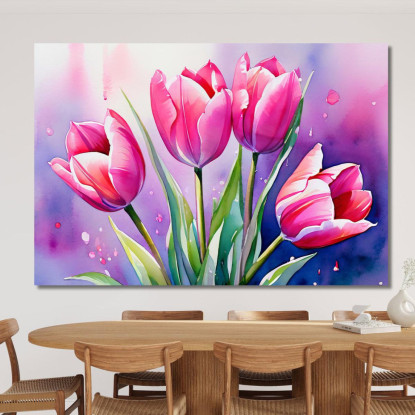 Quadro Tulipani Rosa Su Sfondo Acquerello Quadro Moderno Fiori Astratti flp33 quadro stampato su tela