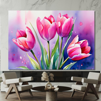 Quadro Tulipani Rosa Su Sfondo Acquerello Quadro Moderno Fiori Astratti flp33 quadro stampato su tela