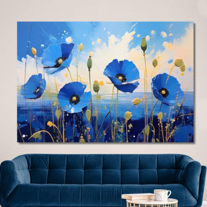 Quadro Papaveri Blu Su Sfondo Marino Quadro Moderno Fiori Astratti flp34 quadro stampato su tela