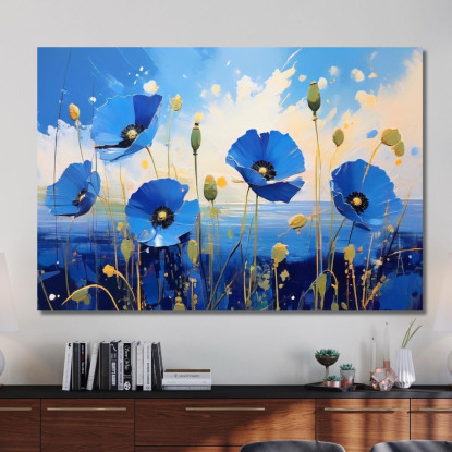 Quadro Papaveri Blu Su Sfondo Marino Quadro Moderno Fiori Astratti flp34 quadro stampato su tela