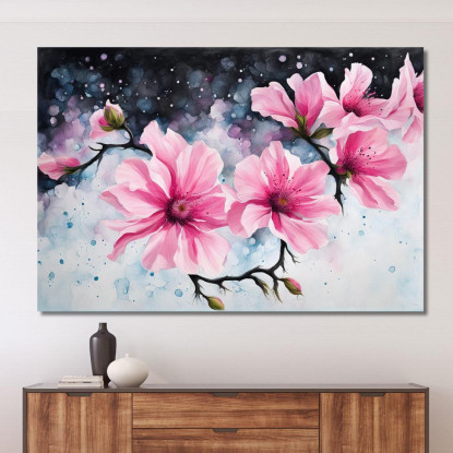 Quadro Rami Con Fiori Rosa Su Sfondo Astratto Acquerello Quadro Moderno Fiori Astratti flp36 quadro stampato su tela