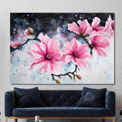 Quadro Rami Con Fiori Rosa Su Sfondo Astratto Acquerello Quadro Moderno Fiori Astratti flp36 quadro stampato su tela