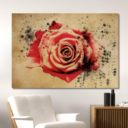 Quadro Rosa Rossa Vintage Quadro Moderno Fiori Astratti flp38 quadro stampato su tela