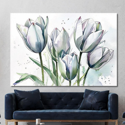 Quadro Tulipani Bianchi Su Sfondo Chiaro Acquerello Elegante Quadro Moderno Fiori Astratti flp41 quadro stampato su tela