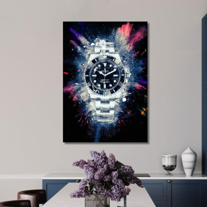 Quadro Moderno Orologio Black Submariner Su Sfondo Colorato rlx12 quadro stampato su tela