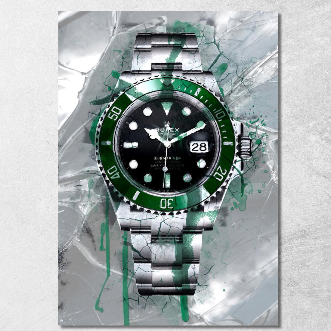 Quadro Moderno Orologio Submariner Verde E Nero Su Vetro Verde rlx19 quadro stampato su tela Quadro Moderno Orologio Submariner Verde E Nero Su Vetro Verde rlx19 quadro stampato su tela