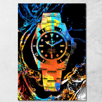 Quadro Moderno Orologio Submariner Fluorescente Colorato rlx22 quadro stampato su tela