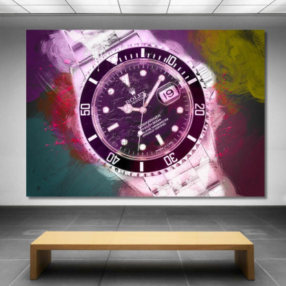 Quadro Moderno Orologio Submariner Macchie Di Colore Viola rlx25 quadro stampato su tela