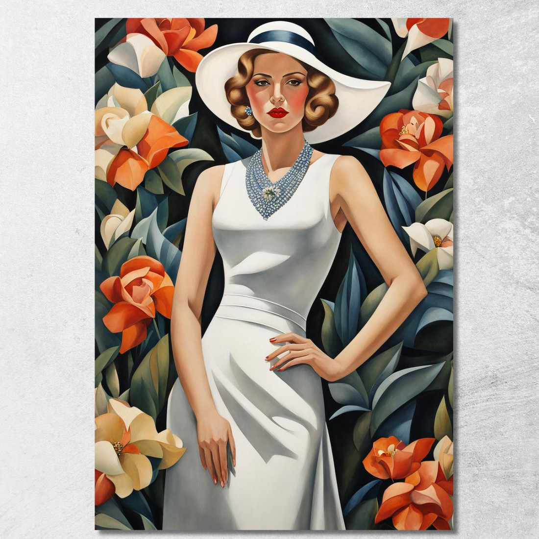 Signora Con Fiore Stile Tamara de Lempicka ilmt7 quadro stampato su tela Signora Con Fiore Stile Tamara de Lempicka ilmt7 quadro stampato su tela