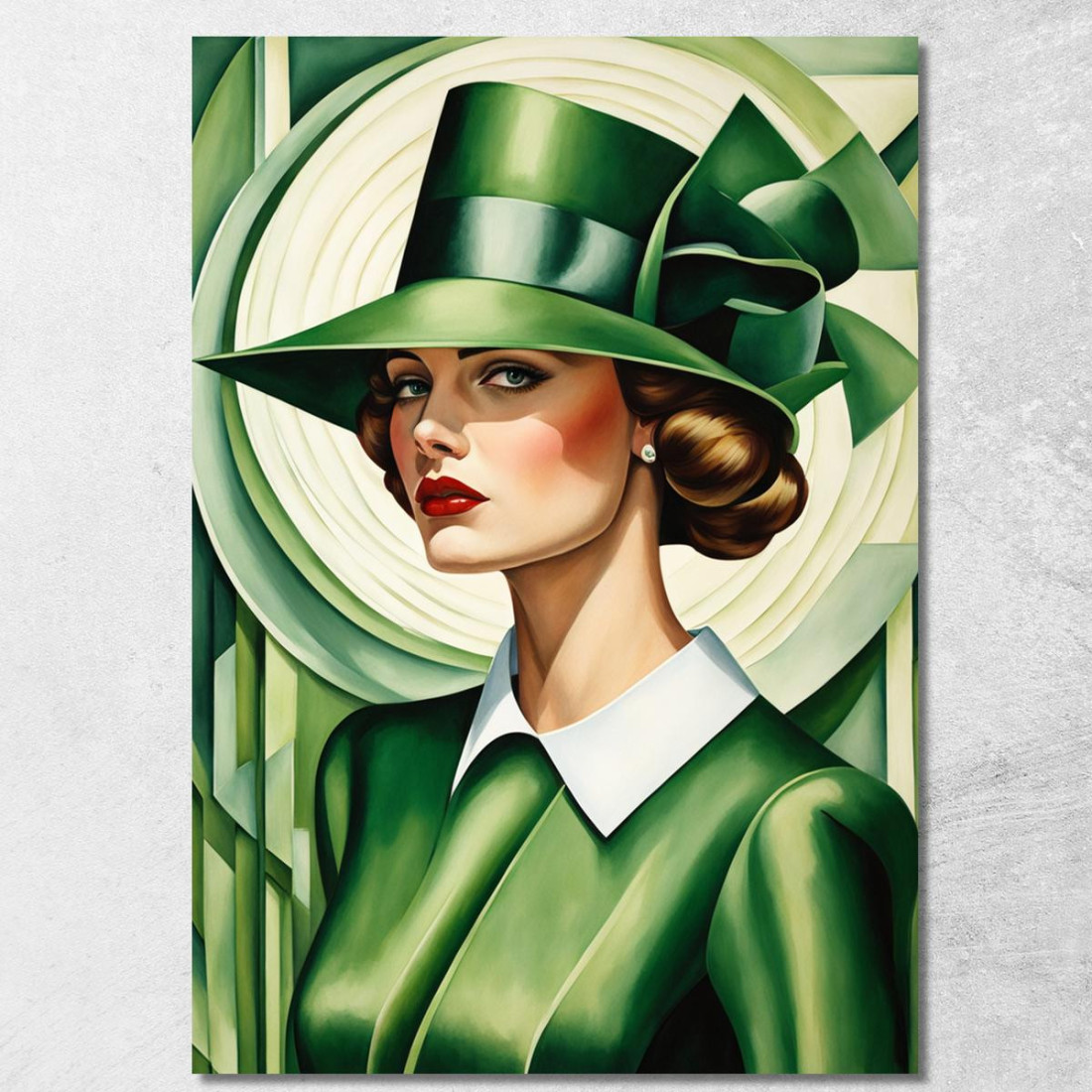Signora Con Cappello Verde 2 Stile Tamara de Lempicka ilmt8 quadro stampato su tela Signora Con Cappello Verde 2 Stile Tamara de Lempicka ilmt8 quadro stampato su tela