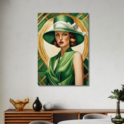 Signora Con Cappello Verde Stile Tamara de Lempicka ilmt9 quadro stampato su tela