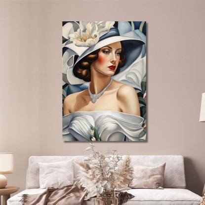 Ritratto Di Una Donna In Bianco Stile Tamara de Lempicka ilmt12 quadro stampato su tela
