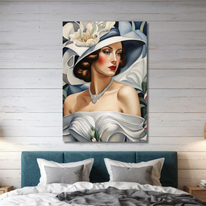 Ritratto Di Una Donna In Bianco Stile Tamara de Lempicka ilmt12 quadro stampato su tela