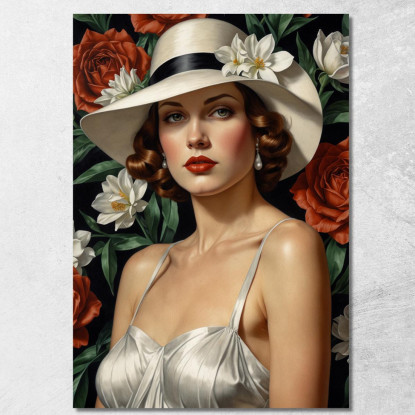 La Musa Floreale Stile Tamara de Lempicka ilmt16 quadro stampato su tela