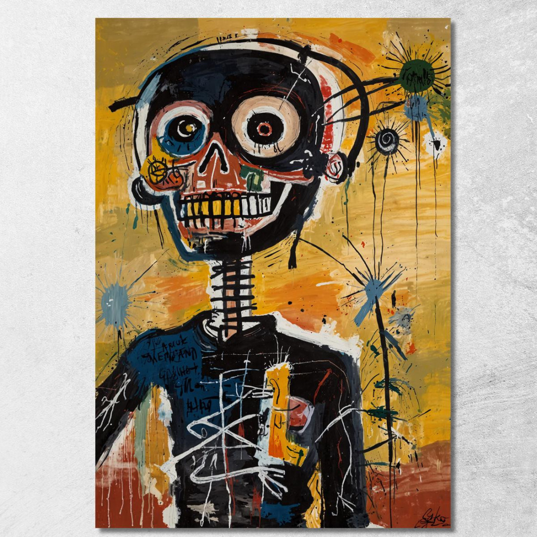 Teschio Cibernetico Stile Jean-Michel Basquiat ibsq7 quadro stampato su tela