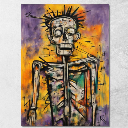 Re Scheletrico Stile Jean-Michel Basquiat ibsq22 quadro stampato su tela