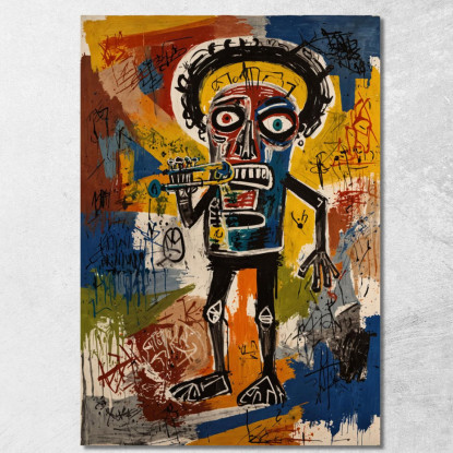 Lo Scheletro Del Jazz Ispirato A Jean-Michel Basquiat ibsq30 quadro stampato su tela