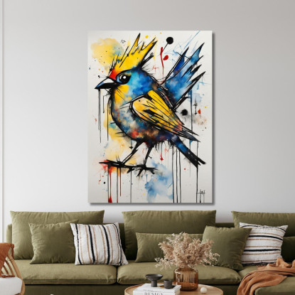 Uccello Canoro Incoronato E Vivace Reinterpretazione Jean-Michel Basquiat ibsq35 quadro stampato su tela
