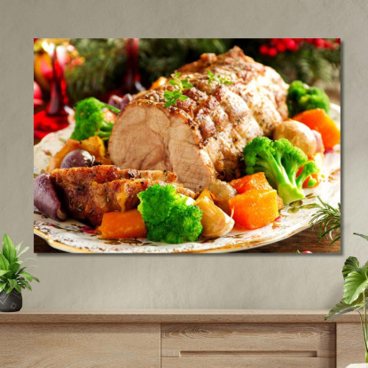 Quadro Moderno Arrosto Succulento Con Verdure Al Forno foo4 quadro stampato su tela