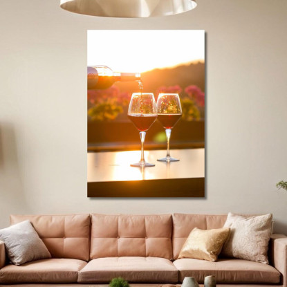 Quadro Moderno Calici Con Vino Rosso Al Tramonto foo17 quadro stampato su tela