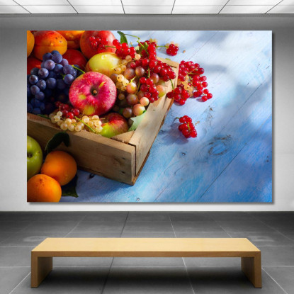 Quadro Moderno Cassetta Di Frutta Colorata Su Tavolo Di Legno foo19 quadro stampato su tela